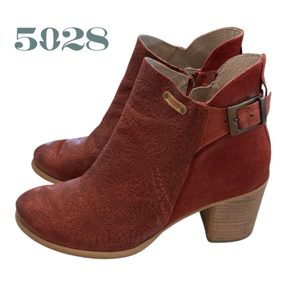 5028 Fifty-Twenty Eight Women's Burgundy Leather Zipper Heeled Ankle Boots 41